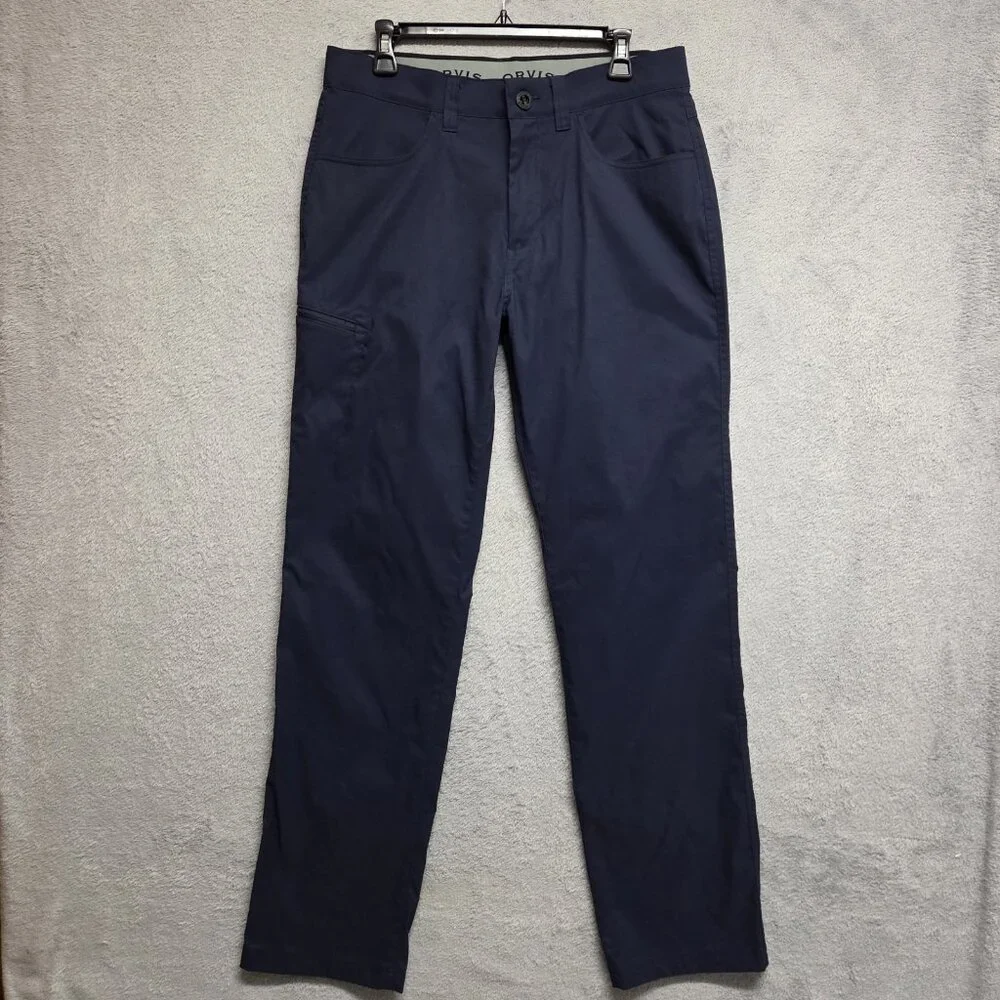 Orvis Tech Pants Men 32x34 Blue Straight Leg Water Repellent Performance Stretch